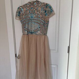 High Neck sequin tulle midi dress